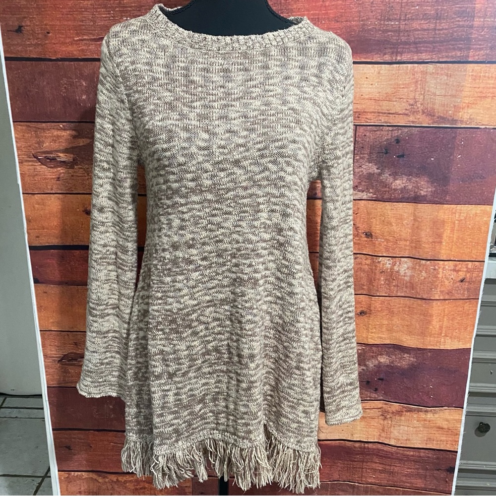 Valerie Stevens Marble Sweater with Fringe Bottom